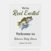 Reel Opgewonden Vis Visser Baby shower Welkom Acryl Bord (Voorkant)