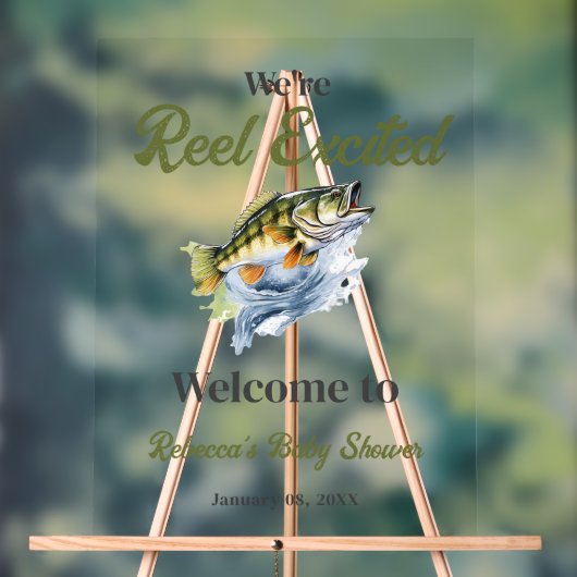 Reel Opgewonden Vis Visser Baby shower Welkom Acryl Bord (Neutraal)