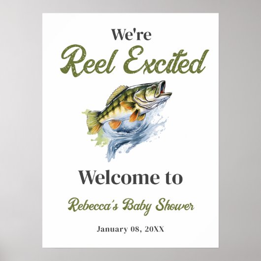 Reel Opgewonden Vis Visser Baby shower Welkom Poster (Voorkant)