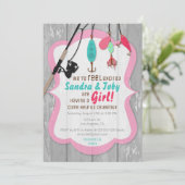 Reel Opgewonden Vissen Roze Baby shower Uitnodigin Kaart (Staand voorkant)