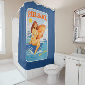 Reel Snack Funny Retro Pin-Up Red Snapper Fishing Douchegordijn (In situ)