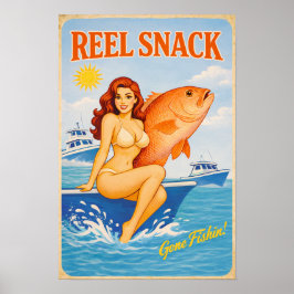 Reel Snack Retro Pin-Up | Red Snapper Fishing Boat Poster