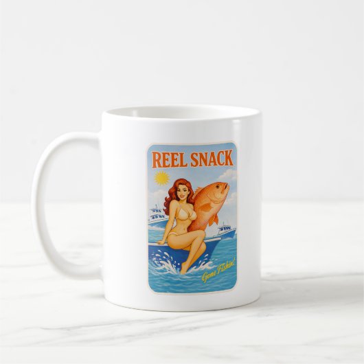 Reel Snack Retro Pin-Up Red Snapper Fishing Boater Koffiemok (Links)