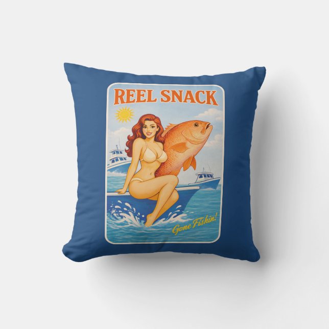 Reel Snack Retro Pin-Up Red Snapper Fishing Boater Kussen (Voorkant)