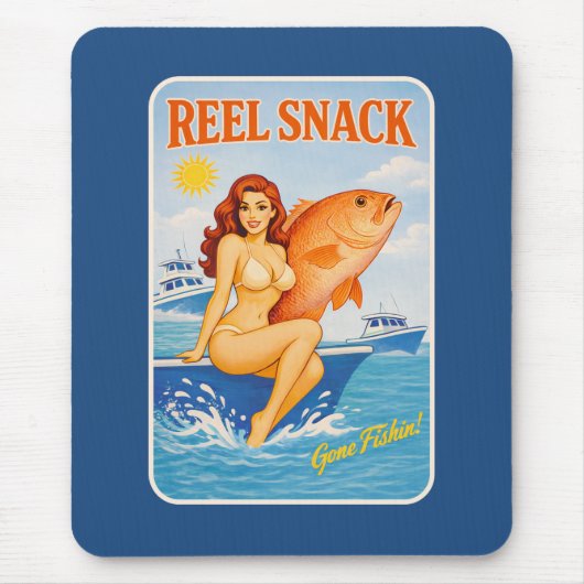 Reel Snack Retro Pin-Up Red Snapper Fishing Boater Muismat (Voorkant)