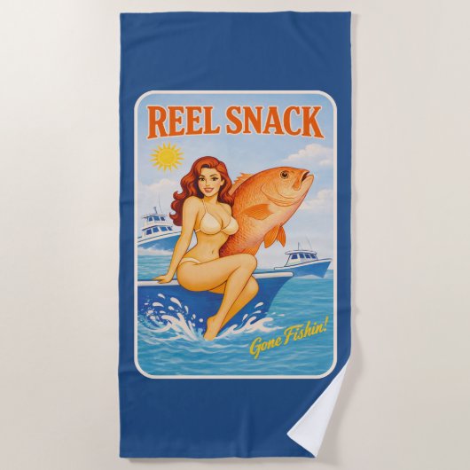 Reel Snack Retro Pin-Up Red Snapper Fishing Boater Strandlaken (Voorkant)