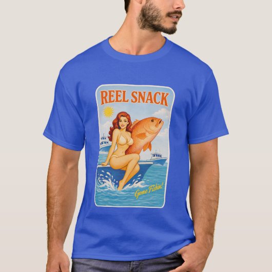 Reel Snack Retro Pin-Up Red Snapper Fishing Boater T-shirt (Voorkant)