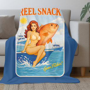Reel Snack Retro Pin-Up Rode Snapper Visser Bootva Fleece Deken