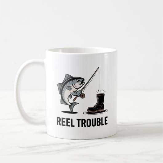 Reel Trouble Mok – Grappig Visgeschenk voor Angela (Links)