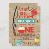 Reel Uitzonderd Vist 1e verjaardag Uitnodiging (Voorkant / Achterkant)