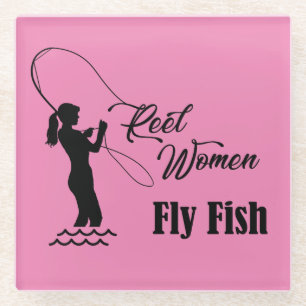 Reel Women Fly Fish Glazen Onderzetter