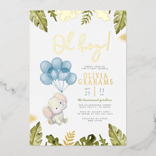 Reële Folie | Baby shower van de Waterverf van de  Folie Uitnodiging (Voorkant)