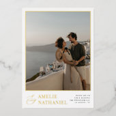 Reële Folie | Elegant 2 Verloving Foto's bruiloft Folie Uitnodiging (Voorkant)