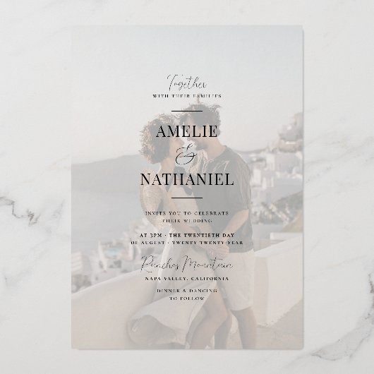 Reële Folie | Elegant 2 Verloving Foto's bruiloft Folie Uitnodiging (Achterkant)