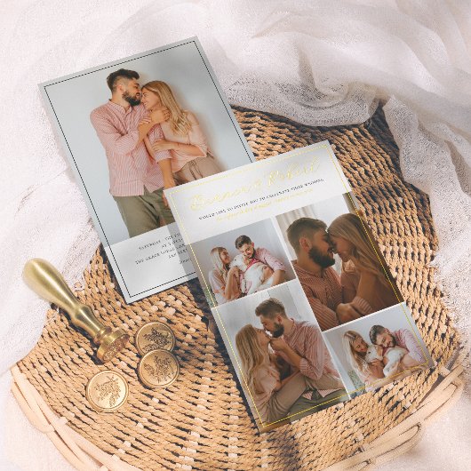 Reële Folie | Elegant Script 5 Photo Collage Weddi Folie Uitnodiging