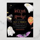 Reële Folie | Spooky Halloween Black Birthday Part Folie Uitnodiging Briefkaart (Voorkant)