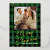 Reële foto van de kerstboomboom Rustic Pset Folie Feestdagenkaart (Voorkant)