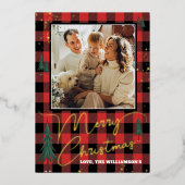 Reële foto van de kerstboomboom Rustic Pset Folie Feestdagenkaart (Voorkant)