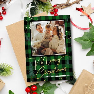 Reële foto van de kerstboomboom Rustic Pset Folie Feestdagenkaart