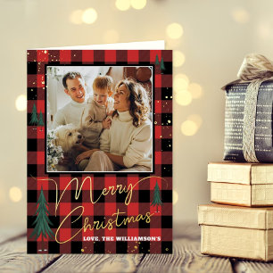 Reële foto van de kerstboomboom Rustic Pset Folie Wenskaart