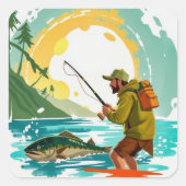 Reeling in Adventure: een dag van Geviste gelukzal Vierkante Sticker (Voorkant)