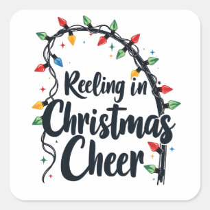 Reeling in Christmas Cheer Gevist Rod Xmas Lights Vierkante Sticker
