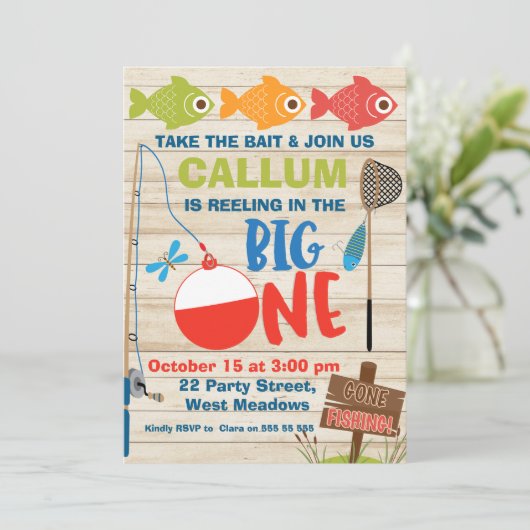 Reeling in de grote eerste verjaardag kaart (Staand voorkant)