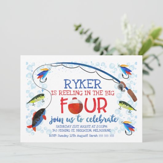 Reeling In De Grote Vier Verjaardag Uitnodiging (Staand voorkant)