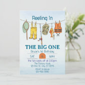 Reeling The Big One, Fishing Line 1st Birthday Kaart (Staand voorkant)