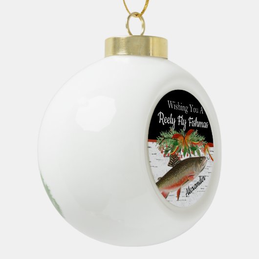 Reely Fly Fishmas Vist kersthart Orname Keramische Bal Ornament (Links)