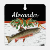 Reely Fly Fishmas Vist kersthart Orname Metalen Ornament (Achterkant)