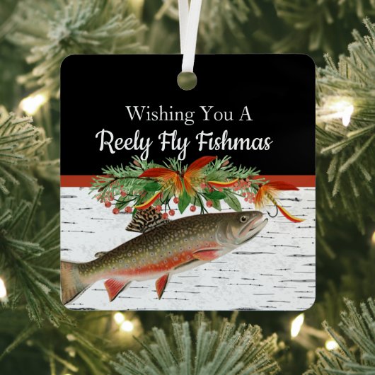 Reely Fly Fishmas Vist kersthart Orname Metalen Ornament (Insitu)