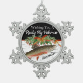 Reely Fly Fishmas Vist kersthart Orname Tin Sneeuwvlok Ornament (Voorkant)