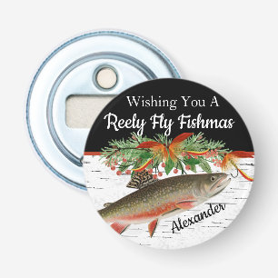Reely Fly Fishmas Vist Kerstmis leeg Klein Button Flesopener