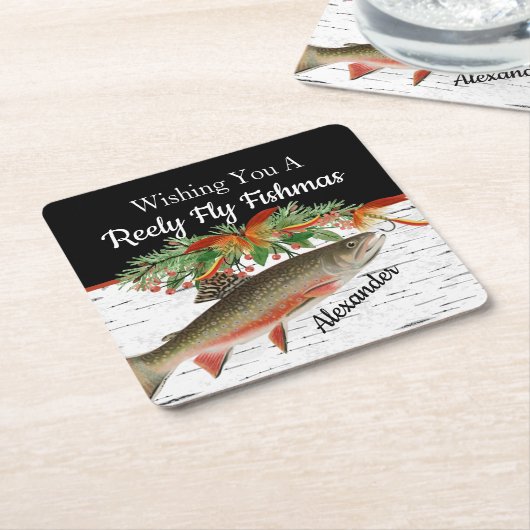 Reely Fly Fishmas Vist Kerstmis leeg Klein Kartonnen Onderzetters (Schuin)
