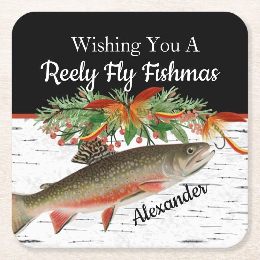 Reely Fly Fishmas Vist Kerstmis leeg Klein Kartonnen Onderzetters (Voorkant)