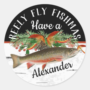Reely Fly Fishmas Vist Kerstmis Ronde Sticker