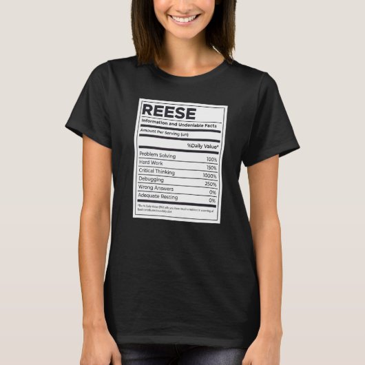 Reese Voeding Informatie Probleem Oplossen Hard W T-shirt (Voorkant)