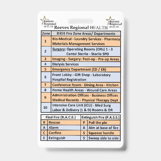 Reeves Regional Health Fire Zones Badge (Voorkant)