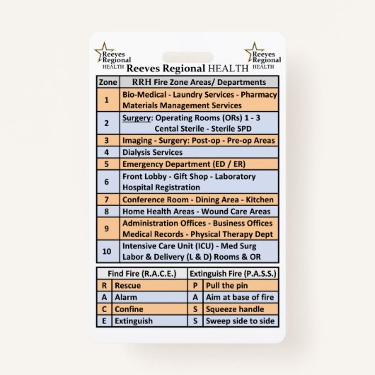 Reeves Regional Health Fire Zones Badge (Voorkant)