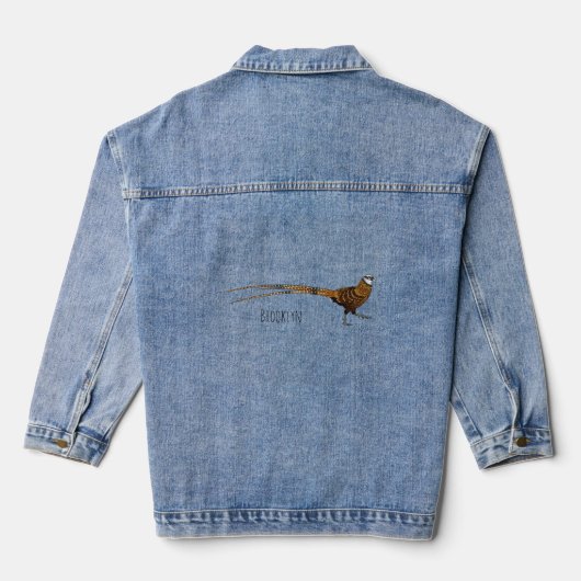 Reeves's fazant bird cartoon illustratie denim jacket (Achterkant)