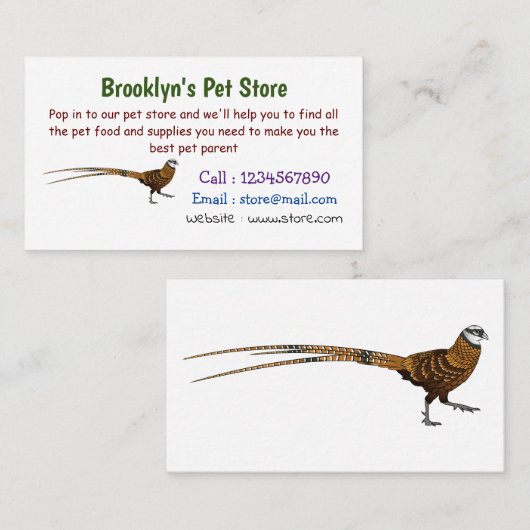 Reeves's fazant bird cartoon illustratie visitekaartje (Voorkant / Achterkant)