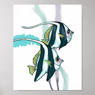 Ref. Bannerfish, Striped Fish underwater Animals Poster