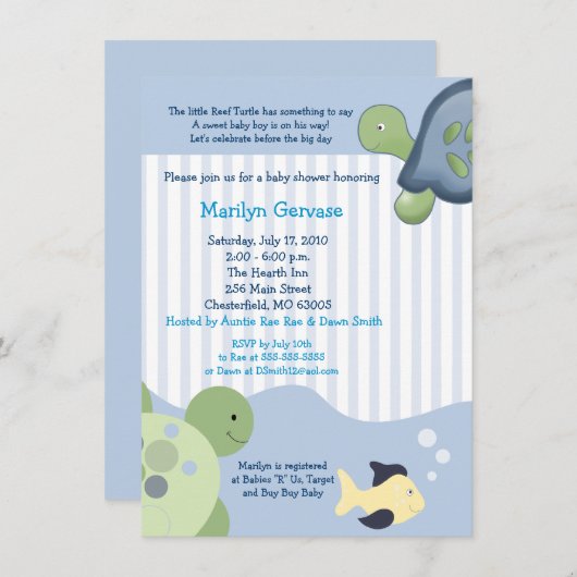 Ref Turtle (4x6) Boy Baby shower Invitation Kaart (Voorkant / Achterkant)