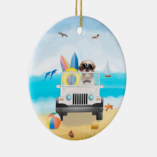 ref tzu Dog Rijden op strand Keramisch Ornament (Rechts)