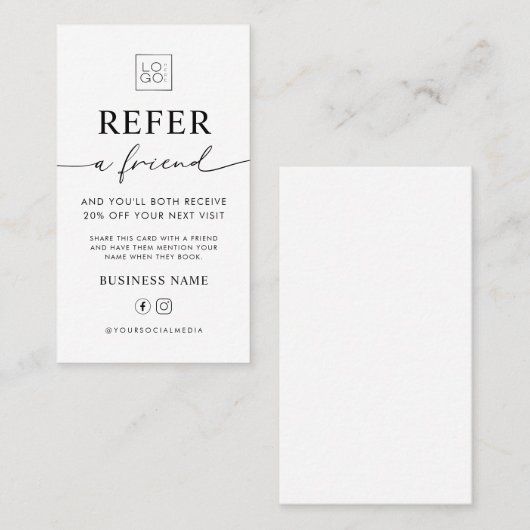 Refer A Friend Business Editable Referral Card Visitekaartje (Voorkant / Achterkant)
