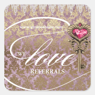 Referals Love Referrals Pink Gold Skeleton Key Dam Vierkante Sticker