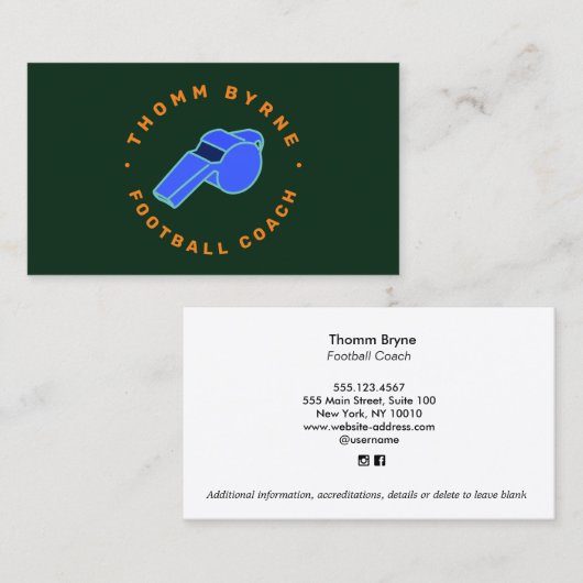 Referee Whistle Coach Visitekaartje (Voorkant / Achterkant)