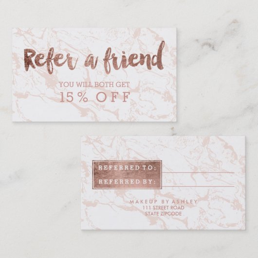 Referentie modern roos gold typografie roze marmer aanbevelingskaartje (Voorkant / Achterkant)