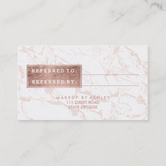 Referentie modern roos gold typografie roze marmer aanbevelingskaartje (Achterkant)